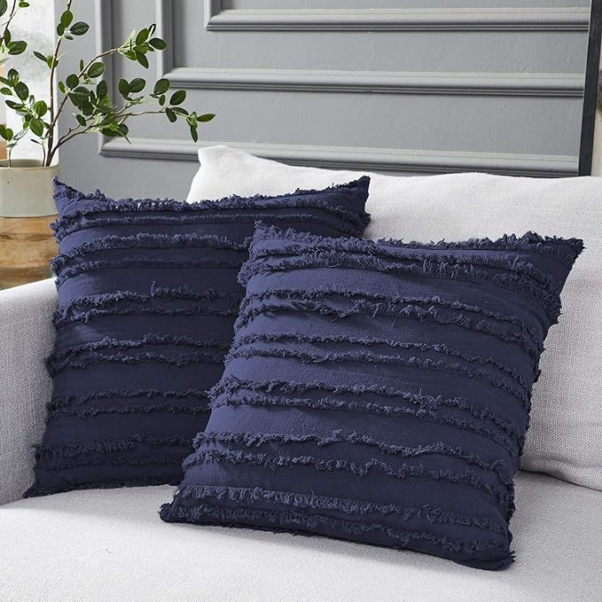 Longhui bedding Navy Blue Throw Pillow Covers for Couch Sofa Bed, Cotton Linen Decorative Pillows... | Amazon (US)