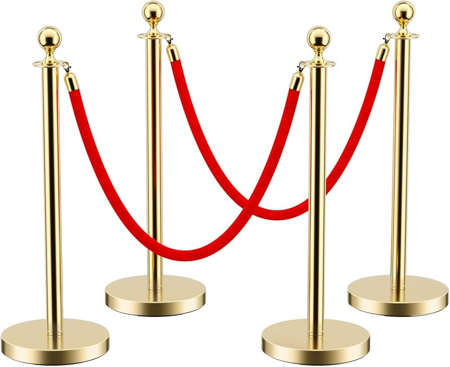 LOVMOR Stainless Steel Stanchion Post, 5 FT Red Carpet Ropes and Poles, 4 pcs Gold Stanchions wit... | Amazon (US)