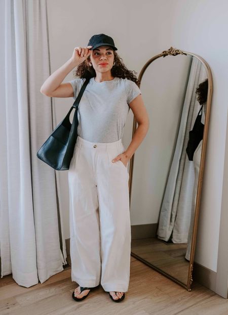Level up your casual Saturday style with quality basics from somewhere like Everlane. Pair a classic tee with white trouser style pants, a baseball cap, gold hoops, sandals and a slouchy tote bag. 

#LTKSeasonal #LTKStyleTip