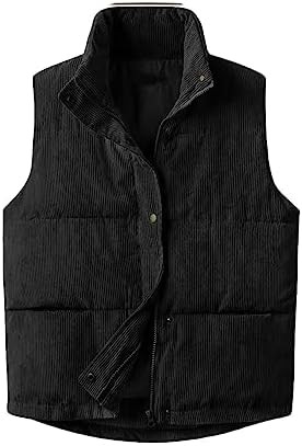 Womens Corduroy Puffer Vest Sleeveless Stand Collar Zip Up Snap Lightweight Jacket Padded Gilet O... | Amazon (US)