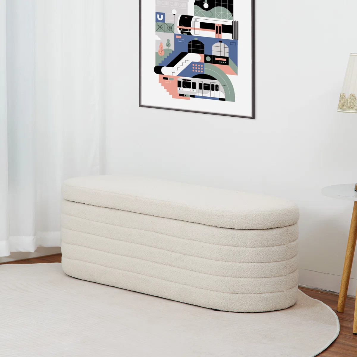 Matt Upholstered 45.5" Teddy Fabric Fluffy Faux Fur Flip Top Storage Bench | Wayfair North America