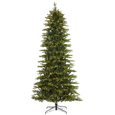 9’ Belgium Fir “Natural Look” Artificial Christmas Tree with 800 Clear LED Lights | Nearly Natural