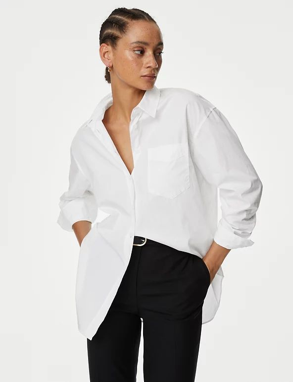 Pure Cotton Oversized Girlfriend Style Longline Shirt | M&S Collection | M&S | Marks & Spencer (UK)