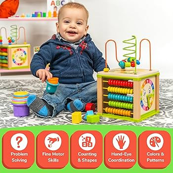 TOYVENTIVE Wooden Activity Cube, Montessori Toys, Multipurpose Educational Sensory Toy for 1-2 Ye... | Amazon (US)