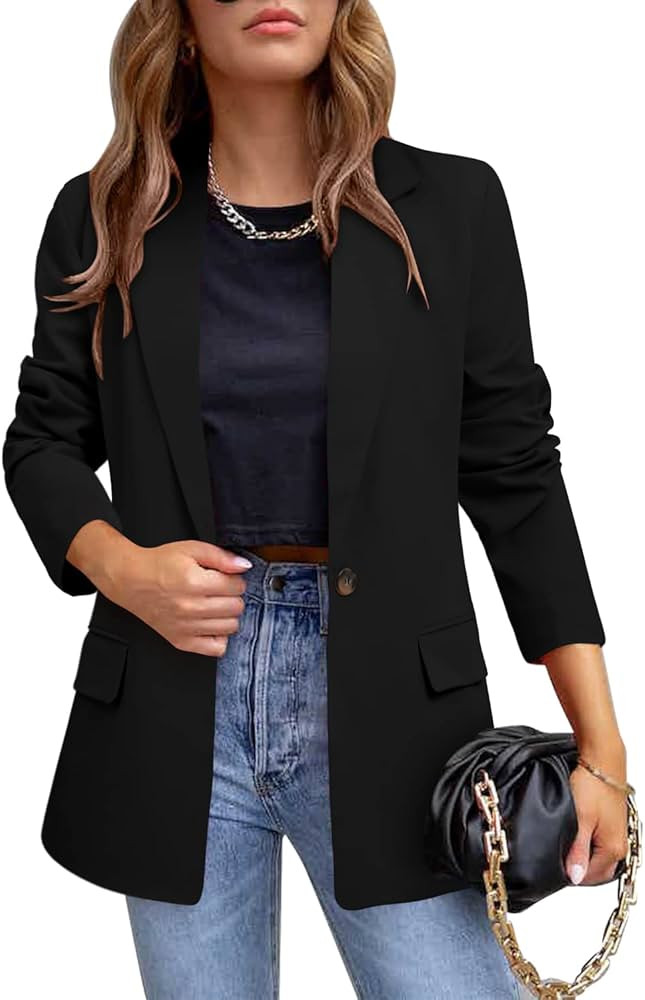 CRAZY GRID Womens Casual Blazer Jacket Pockets Long Sleeve Open Front Work Office Blazer Lapel Bu... | Amazon (US)
