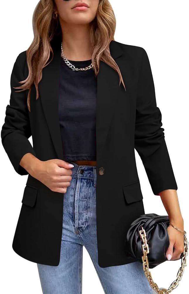 CRAZY GRID Womens Casual Blazer Jacket Pockets Long Sleeve Open Front Work Office Blazer Lapel Bu... | Amazon (US)