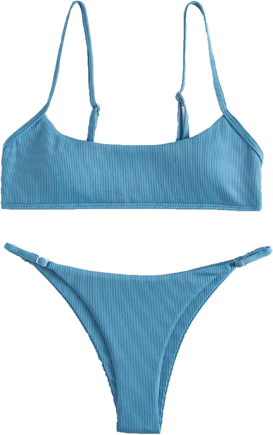 SheIn Women's Strappy Wireless Bikini Bra with Panty Swimsuit 2 Piece Bathing Suit | Amazon (US)