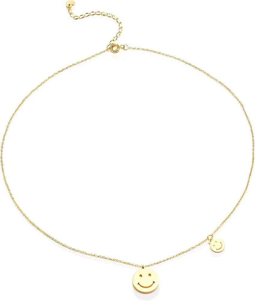 DIB Stainless Steel Round Pendant Smiley Face Necklace Gold Simple Love With Extension Chain Fema... | Amazon (US)