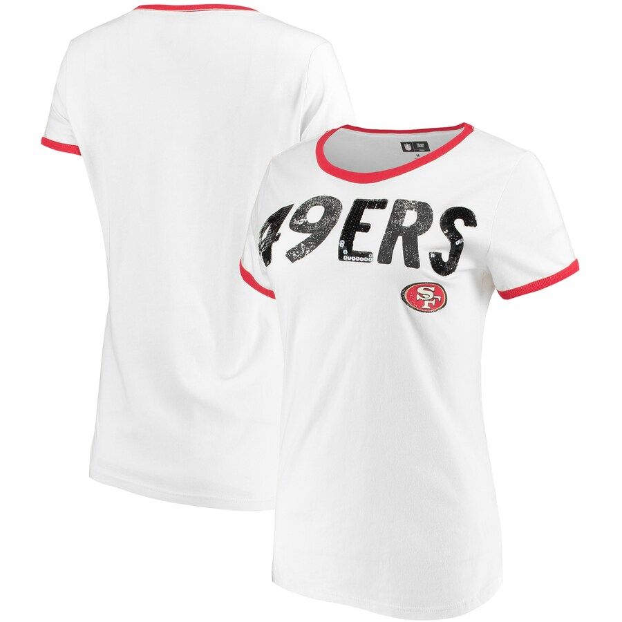 San Francisco 49ers G-III 4Her by Carl Banks Women's Backfield Ringer Scoop Neck T-Shirt - White | Fanatics.com