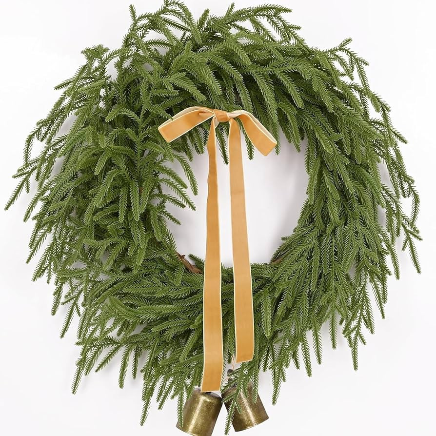 Christmas Wreath - 22 Inch Real Touch Norfolk Pine Wreath for Front Door, Christmas Wreath, Green... | Amazon (US)