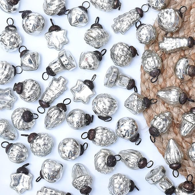 25 Mercury Glass Ornaments- Vintage Silver Christmas Ornaments Decorations- Christmas Tree Decora... | Amazon (US)