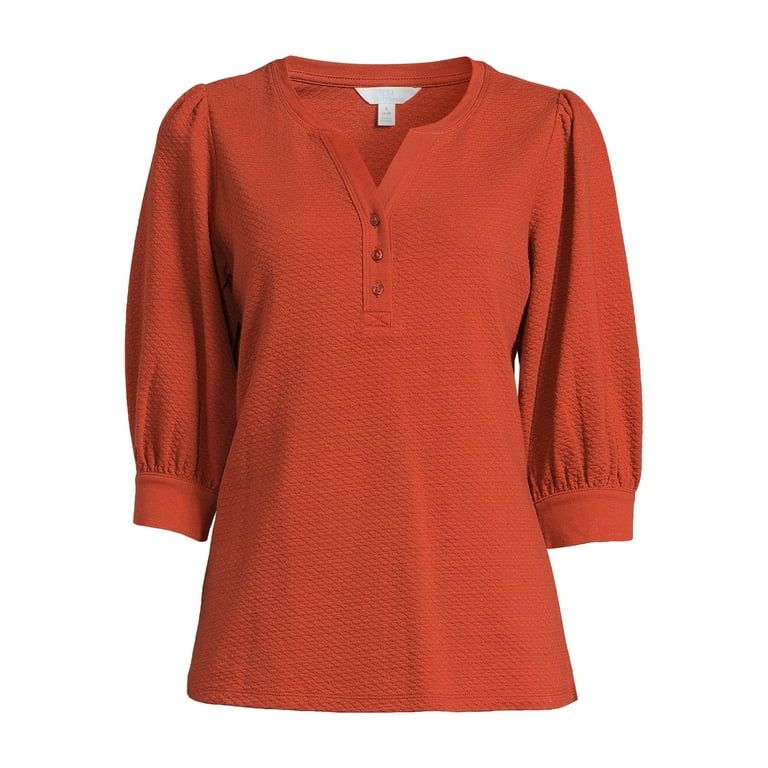 Time and Tru Women's Quilted Top with ¾-Length Puff Sleeves, Sizes XS-XXXL - Walmart.com | Walmart (US)