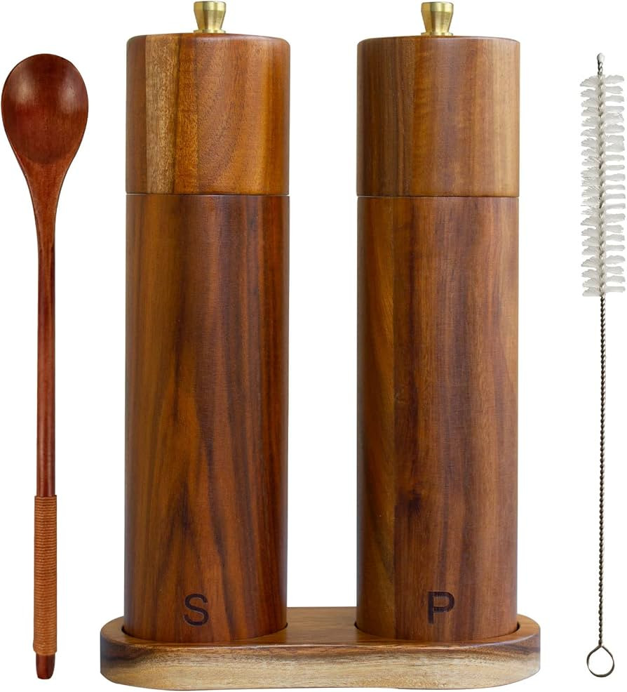 Wooden Salt and Pepper Grinder Set,8 Inch Manual Salt and Pepper Mill, Adjustable Coarseness and ... | Amazon (US)