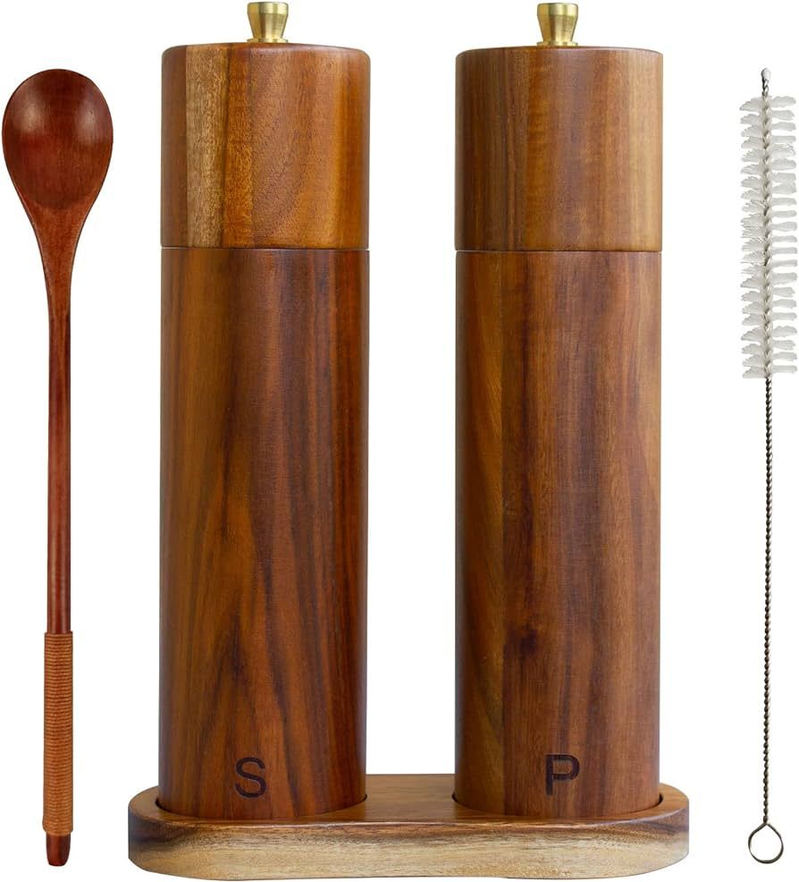 Yvake Wooden Salt and Pepper Grinder Set,8 Inch Manual Salt and Pepper Mill, Adjustable Coarsenes... | Amazon (US)