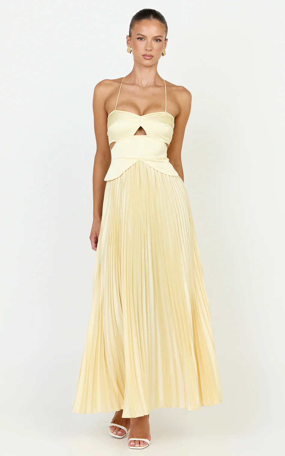 Sweetheart Cut Out Pleated Dress in Lemon | Showpo (US, UK & Europe)