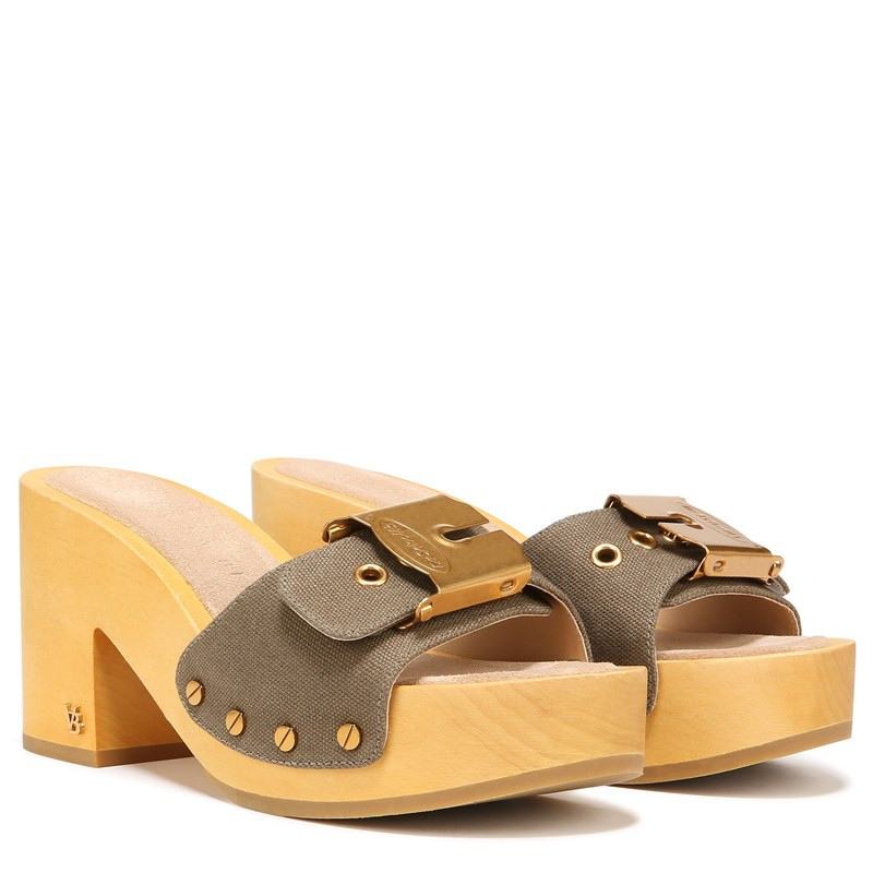 Dr. Scholl's Orig Collection X Veronica Beard Hula Sandal Khaki Green Canvas DRORG Leather 9.0 M | Dr. Scholls