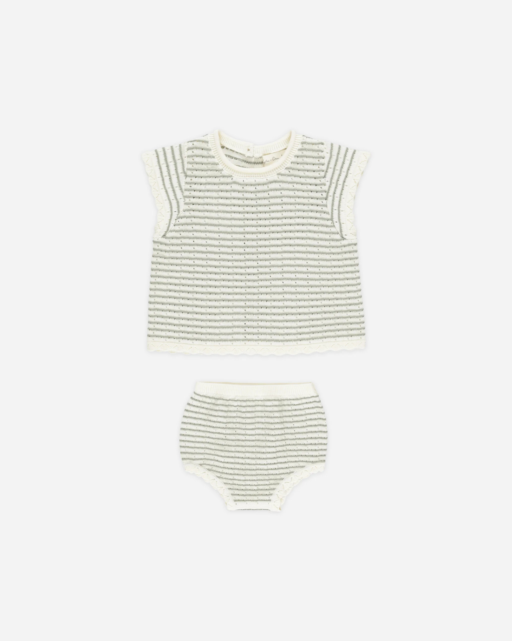 Scallop Knit Baby Set || Sage Stripe | Rylee + Cru