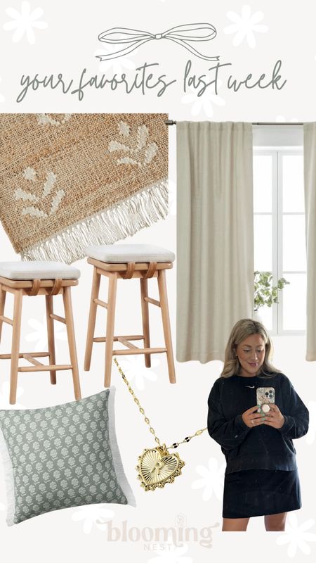 Blooming Nester favorites last week! 


THEBLOOMINGNEST rug counter stool curtains pillow sweatshirt dress necklace target Walmart 

#LTKxTarget 

#LTKhome #LTKActive