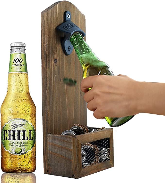 ZGZD Vintage Wall Mounted Wooden Bottle Opener with Cap Catcher, Ideal Gift for Men and Beer Love... | Amazon (US)