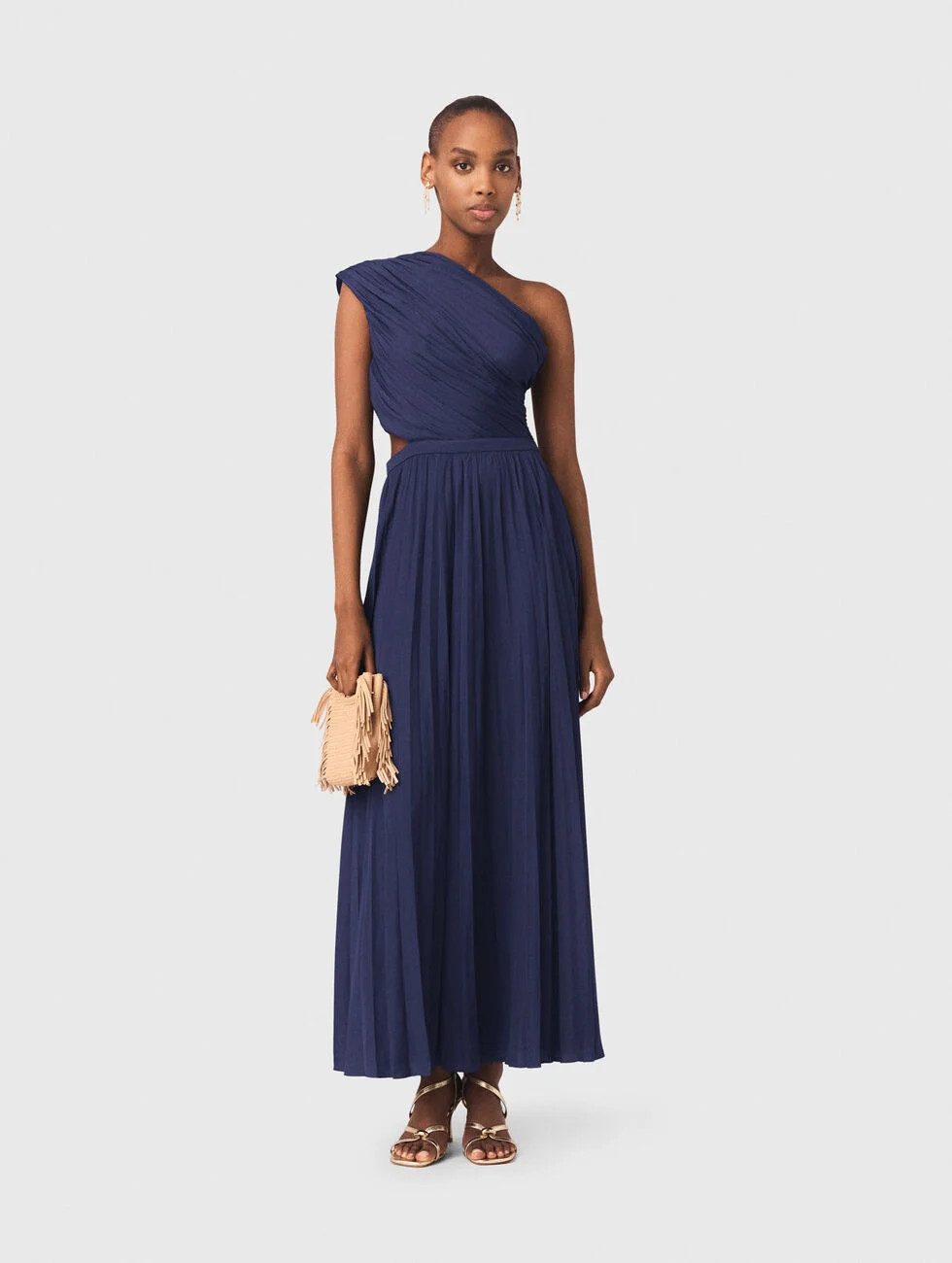 Asymmetrical pleated maxi dress Blue for Women | Maje | Maje US