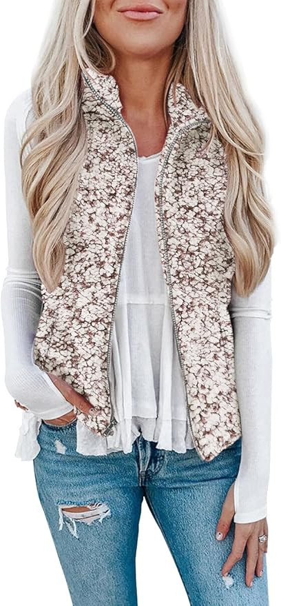 LOMON Womens Fuzzy Sherpa Fleece Jacket Lightweight Vest Cozy Sleeveless Cardigan Zipper Waistcoa... | Amazon (US)