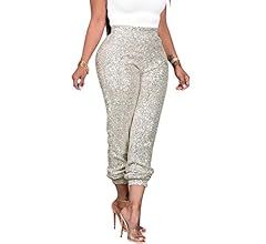 nqgsntc Women Casual Sequin Sparkle Glitter High Waist Pencil Pants Trousers Clubwear | Amazon (US)