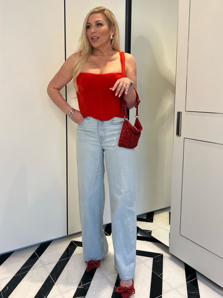 Date Night Outfit
 Red Hah Knockout Corset Bustier Top - Wearing a M and comes in 5 colors
Abercrombie Curve Love 90s High Waisted Relaxed Fit Jeans - Wearing a 25R
Red Mach & Mach Mule Dupes - Mirror Quality Match!

#LTKstyletip #LTKfindsunder100 #LTKSpringSale