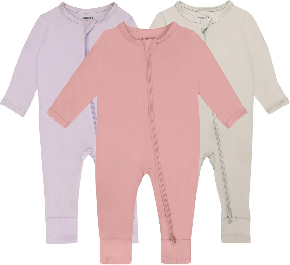 GUISBY Baby Pajamas with Mitten Cuffs - 3Pcs Girls Boys 2 Way Zipper Long Sleeve Rayon Sleepers | Amazon (US)