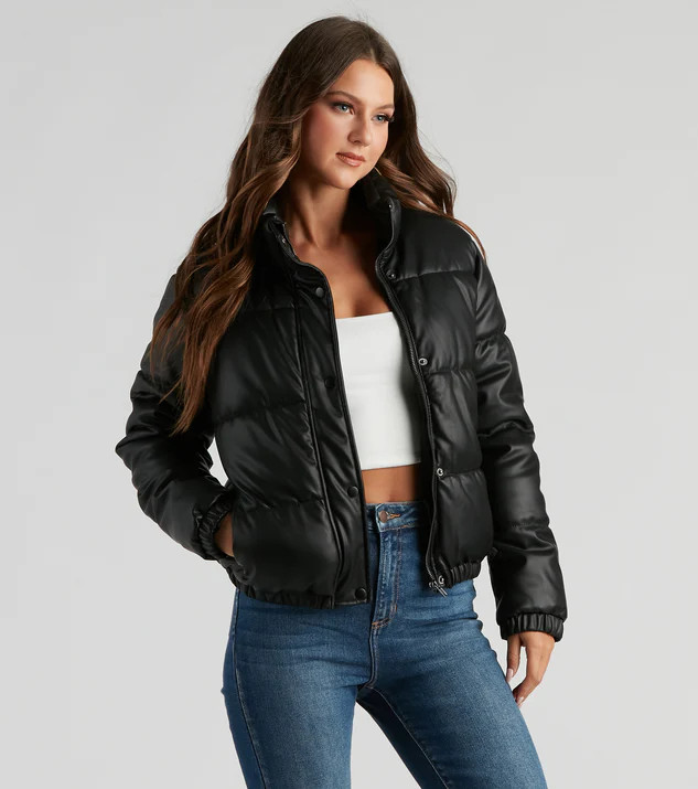 Stylish Edge Faux Leather Puffer Jacket | Windsor Stores