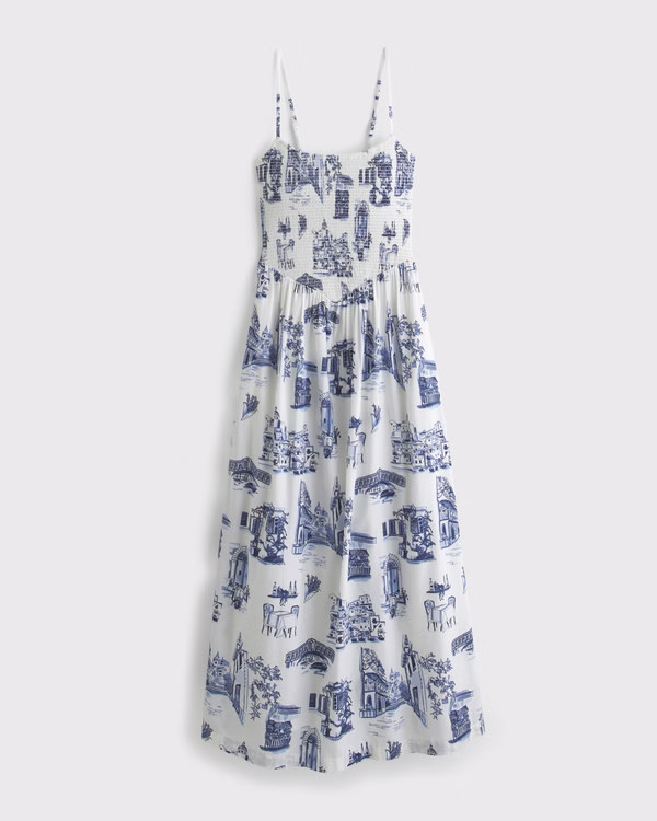 Dipped-Waist Smocked Midi Dress | Abercrombie & Fitch (US)