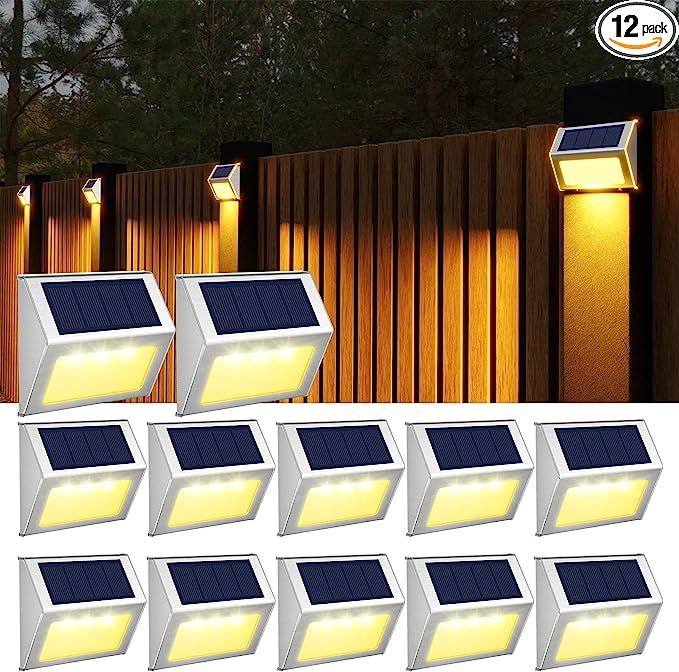 JSOT Solar Deck Lights, 12 Pack Solar Fence Lights, Solar Lights Outdoor Waterproof Solar Powered... | Amazon (US)