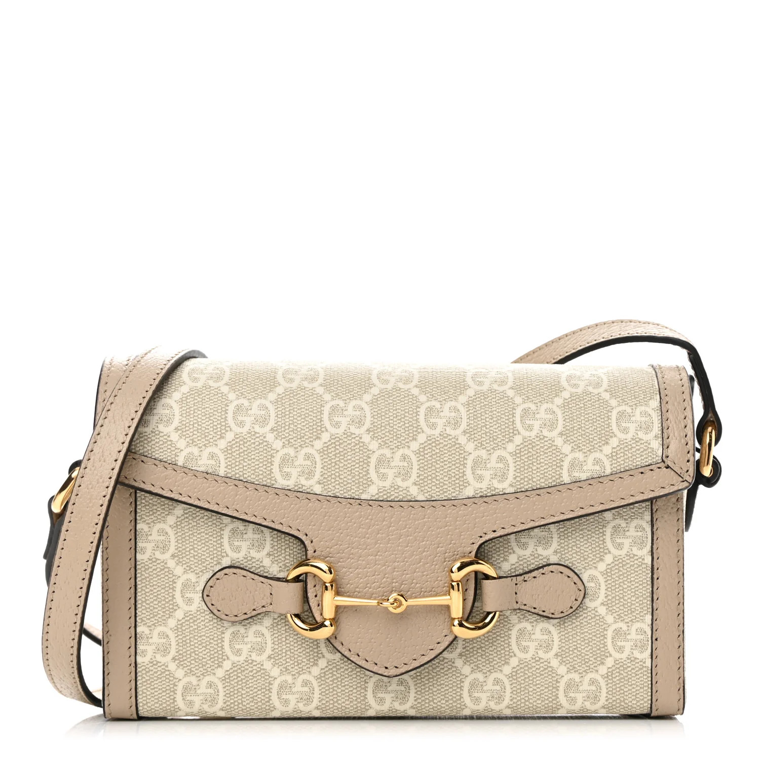 GG Supreme Monogram Mini Horsebit 1955 Shoulder Bag Beige Mystic White Oatmeal | FASHIONPHILE (US)