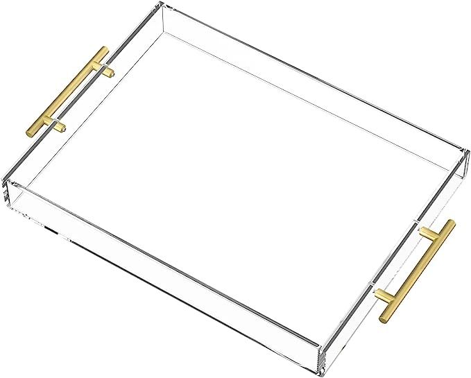 HIIMIEI Acrylic Serving Tray 12x16 Inch, Clear Trays with Gold Handles, Decorative able Tray for ... | Amazon (US)