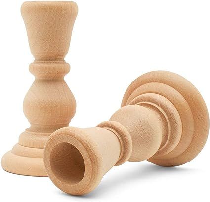 Classic Wooden Candlesticks 4 inches with 7/8 inch Hole, Set of 4 Unfinished Small Wooden Candle ... | Amazon (US)