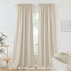 RYB HOME Linen Sheer Curtains Extra Long Farmhouse Bedroom Sliding Door, Beige, W 52 x L 120, 2 P... | Amazon (US)