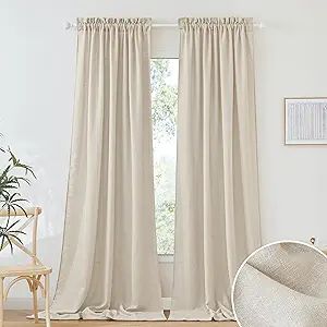 RYB HOME Linen Sheer Curtains Extra Long Farmhouse Bedroom Sliding Door, Beige, W 52 x L 120, 2 P... | Amazon (US)
