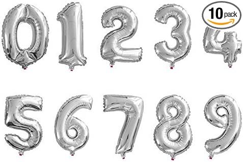 AnnoDeel 10 pcs 16inch Number Silver Balloons, 0~9 Silver Foil Balloons for Birthday Wedding Part... | Amazon (US)