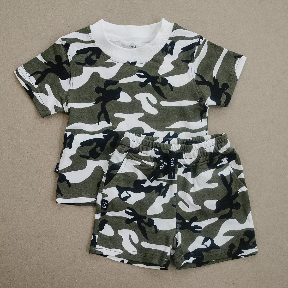 Kids Rowan Camouflage Print Tee & Shorts Set 2T - Olive + Scout | Target