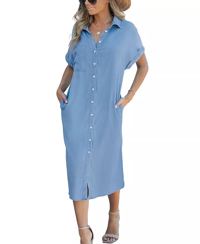 CUPSHE Women's Denim Short Sleeve Button Down Cover Up Dress - Macy's | Macy's