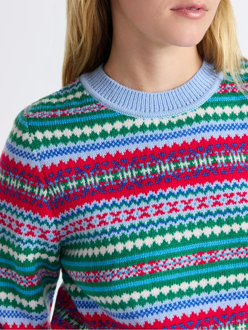 Free Assembly Women's and Women’s Plus Fair Isle Pullover Sweater with Tall Cuffs, Midweight, S... | Walmart (US)