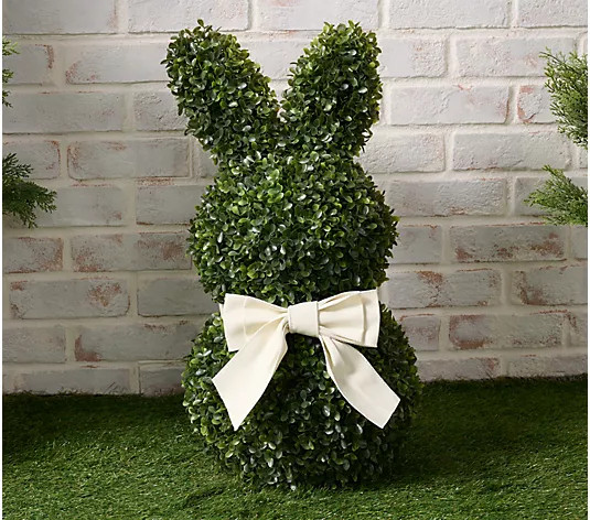 Make Your Selection: Indoor/Outdoor 24" Boxwood Bunny with Bow and Stakes By Valerie | QVC