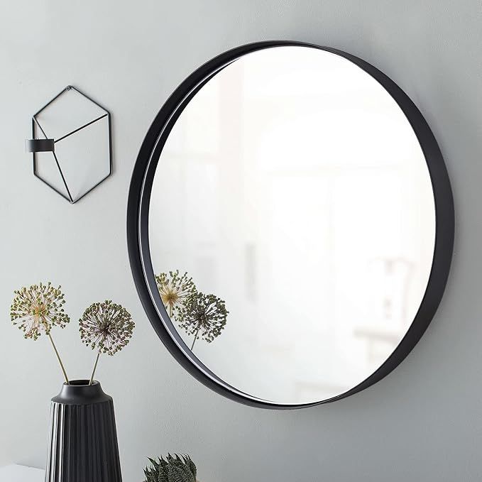 Clavie Wall Mirror, 30 Inch Black Round Mirror, Metal Framed Bathroom Mirror, Wall Mounted Circle... | Amazon (US)
