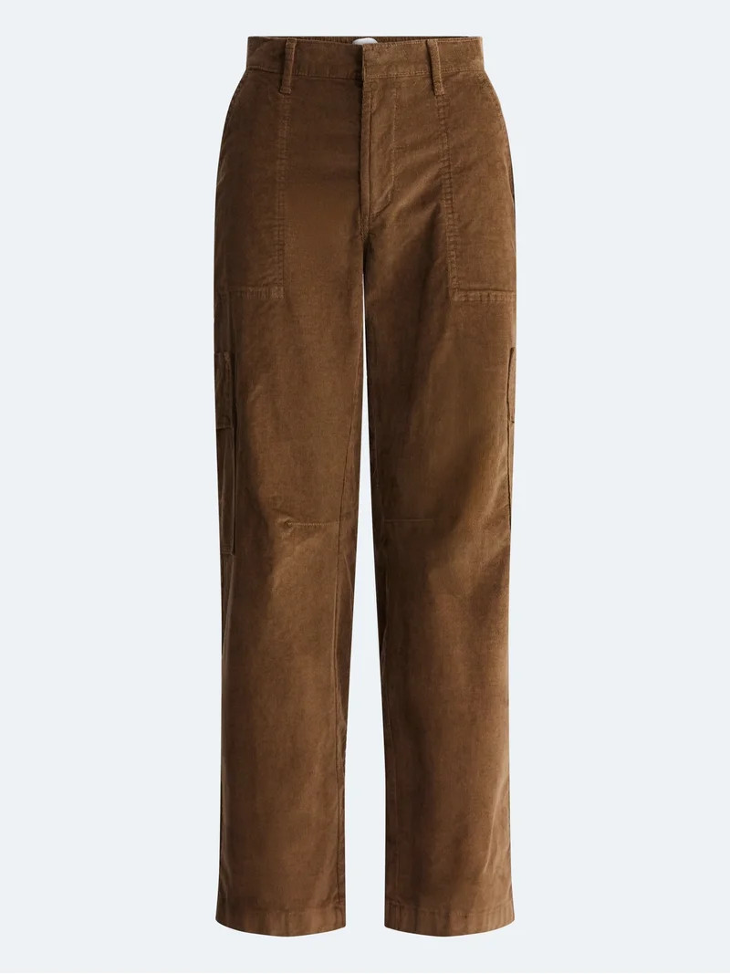 Free Assembly Women's and Women's Plus High Rise Cropped Corduroy Cargo Barrel Pants, Reg and Sho... | Walmart (US)