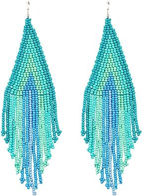 Long Beaded Tassel Earrings – Large Native Bohemian Statement Beaded Fringe Drop Earrings, Big ... | Amazon (US)
