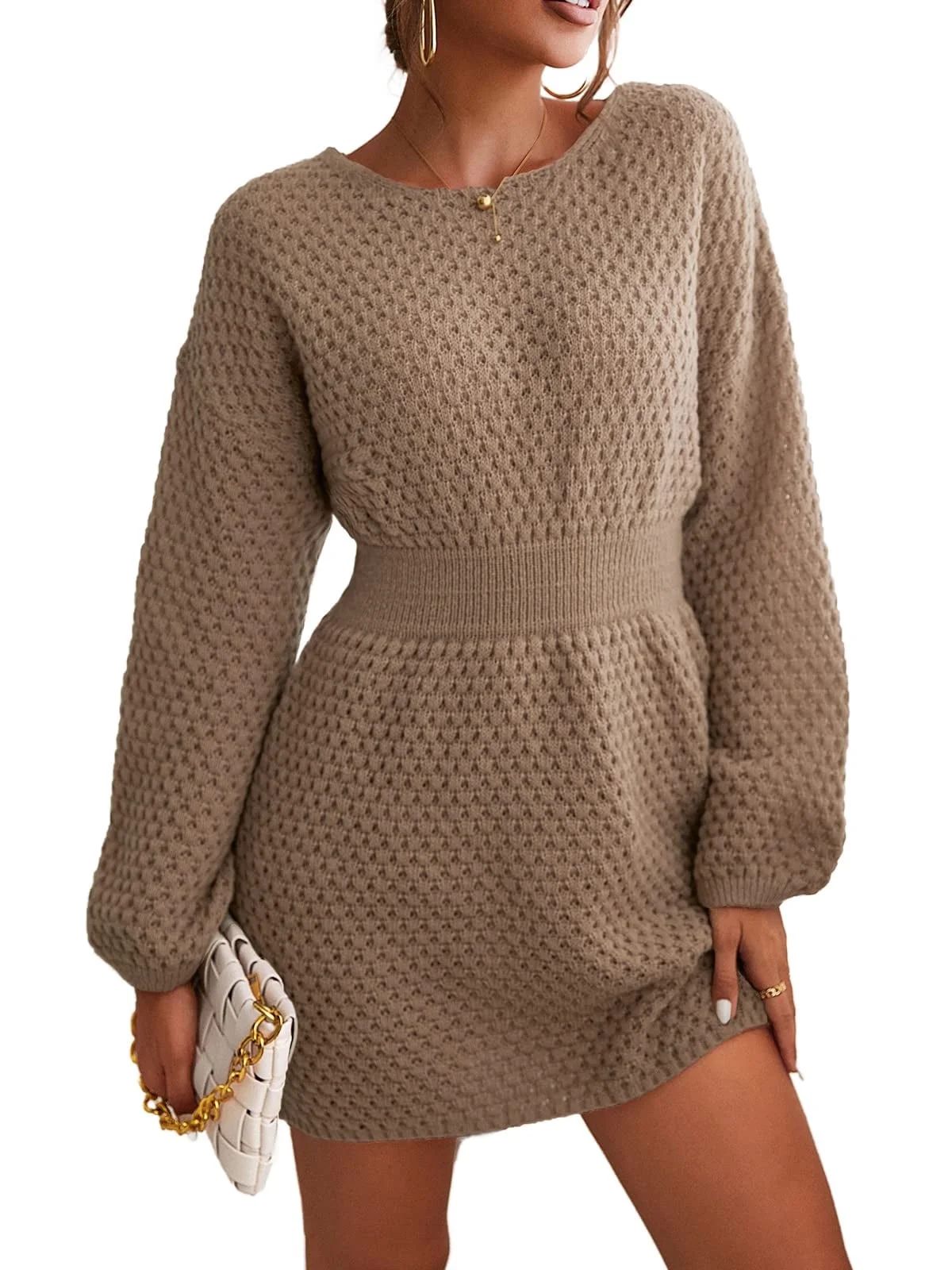 CUPSHE Women's Dress Round Neck Textured Knit Mini Sweater Dress | Walmart (US)