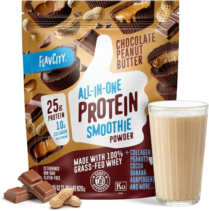 FlavCity Grass Fed Whey Chocolate Protein Powder - Chocolate Peanut Butter - 25g Protein & 10g Co... | Amazon (US)