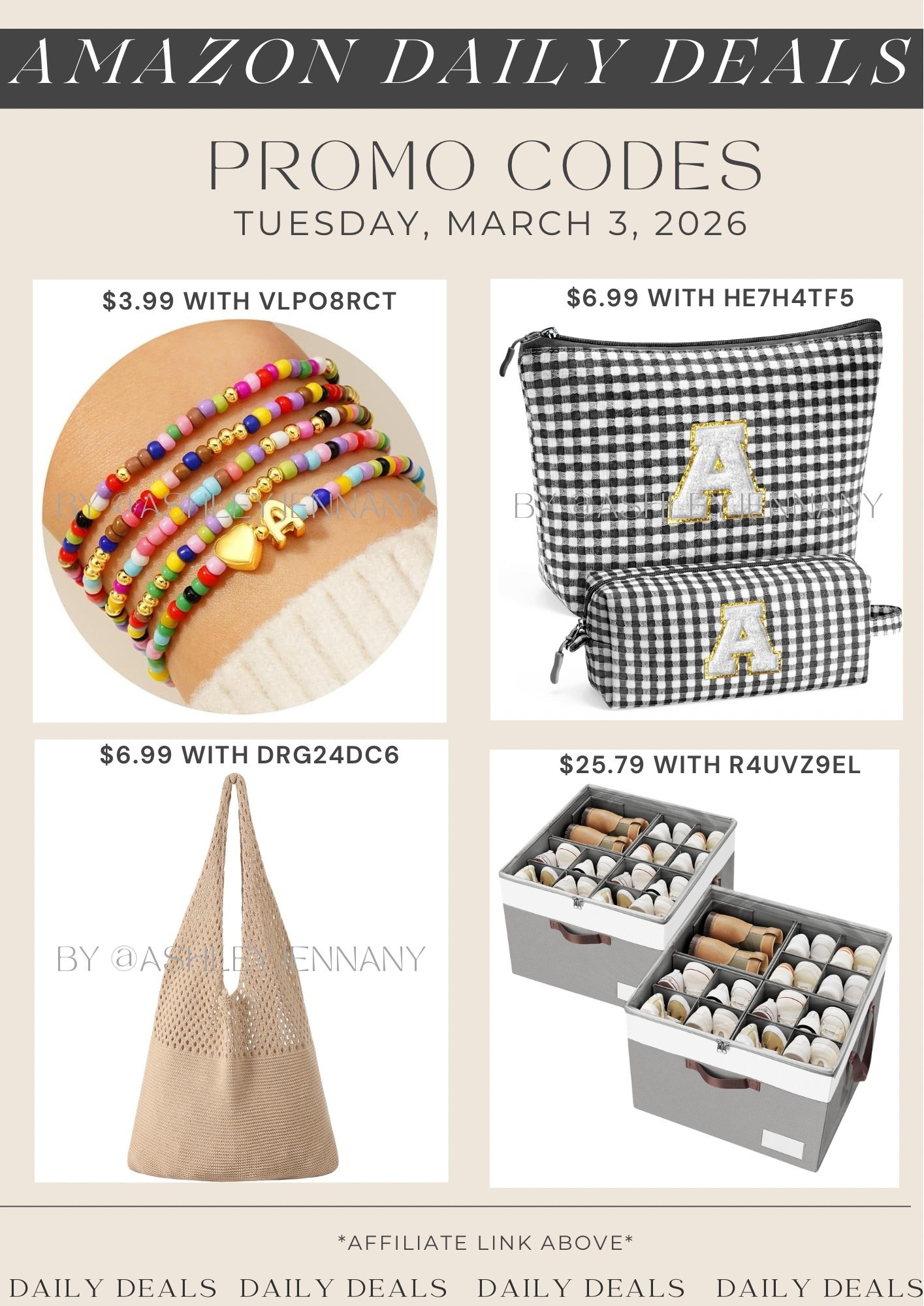 Amazon deals on initial beades bracelets,  makeup bag set, beach tote, and shoe organizers 

#LTKSaleAlert #LTKTravel #LTKHome
