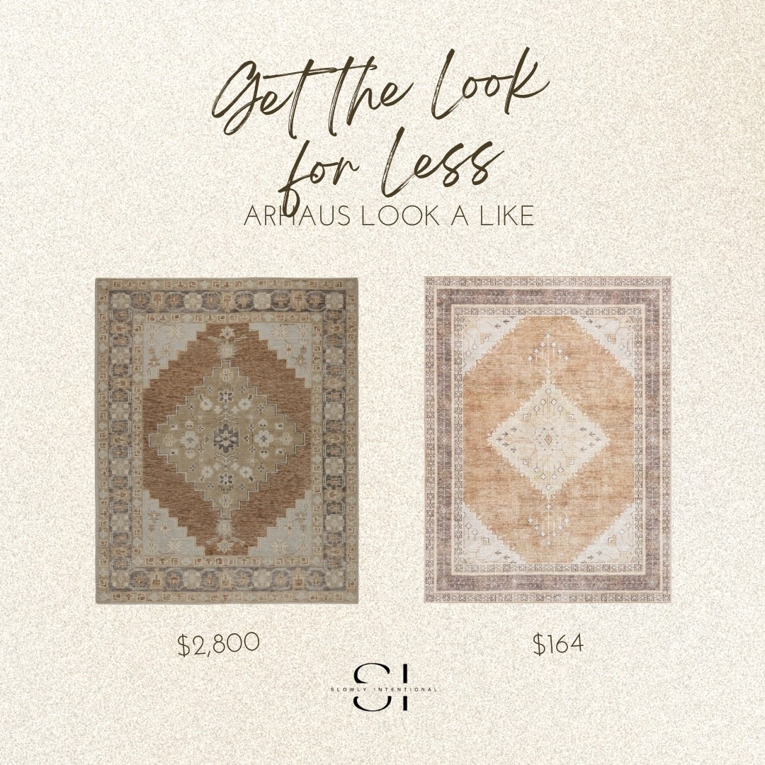 I found the perfect Arhaus look alike rug that will save you so much money. One rug is almost three thousand dollars, but the other one is only one hundred and sixty-four dollars! They look almost exactly the same with that beautiful vintage pattern and soft neutral colors. This is such a great way to get that high end designer look without spending all your savings.
These rugs are perfect for a busy home because the colors can hide little messes from kids or pets. I love how the pattern makes a room feel cozy and finished. If you have been wanting a luxury rug but didn't want to pay the luxury price, this is your sign! You can shop both options right here and see the incredible deal for yourself.

#LTKHome