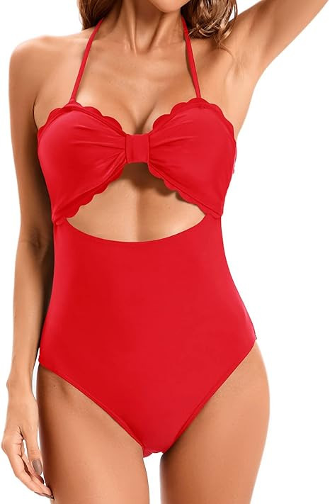 Tempt Me Women Cutout One Piece Swimsuit Halter Sexy Scalloped Bathing Suit | Amazon (US)