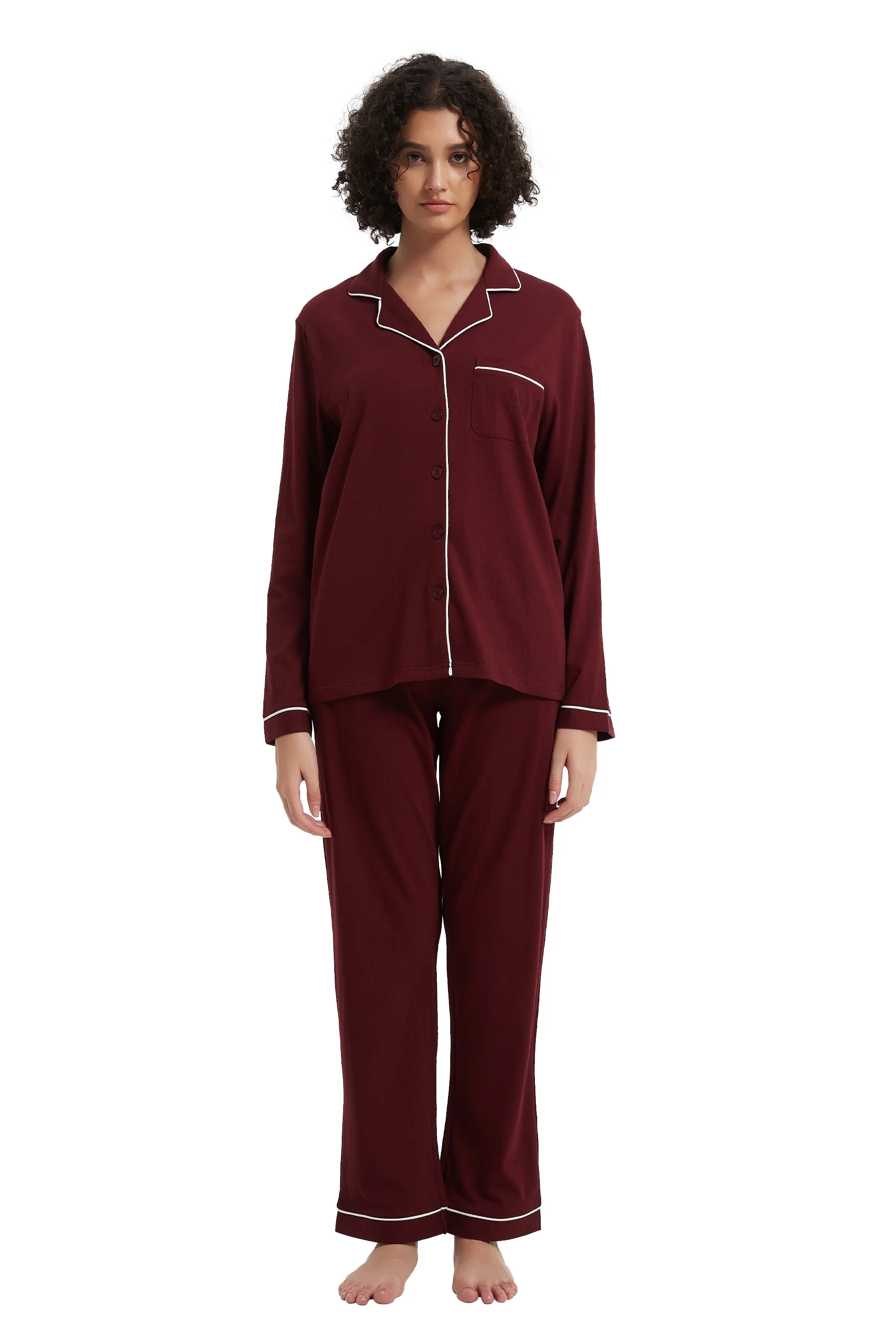GLOBAL Womens Cotton Knit Sleepwear Matching Pajamas Set for Couple Loungewear,Sizes S to XXL | Walmart (US)